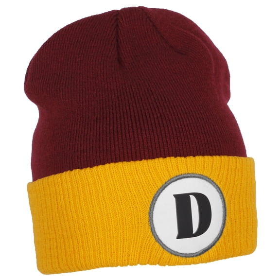Daxton A to Z Initial Letter Cuffed Hat Beanie Warm Knit Skull Cap (Burgundy Gold, Letter D)