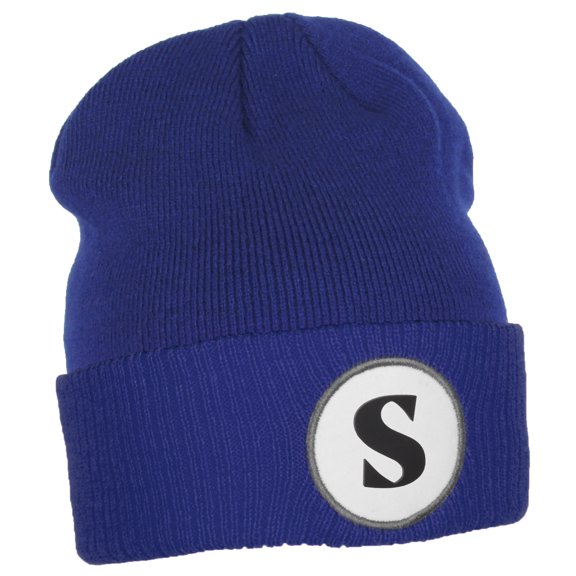Daxton A to Z Initial Letter Cuffed Hat Beanie Warm Knit Skull Cap (Royal, Letter S)