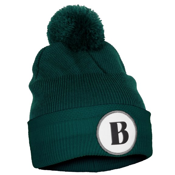 Daxton A to Z Initial Letter Cuffed PomPom Hat Beanie Warm Knit Skull Cap (Hunter, Letter B)