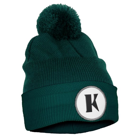 Daxton A to Z Initial Letter Cuffed PomPom Hat Beanie Warm Knit Skull Cap (Hunter, Letter K)