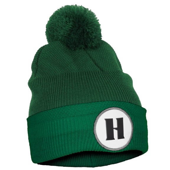 Daxton A to Z Initial Letter Cuffed PomPom Hat Beanie Warm Knit Skull Cap (Kelly, Letter H)