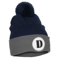 thumbnail image 1 of Daxton A to Z Initial Letter Cuffed PomPom Hat Beanie Warm Knit Skull Cap (Navy Gray, Letter D), 1 of 2