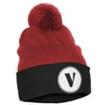 thumbnail image 1 of Daxton A to Z Initial Letter Cuffed PomPom Hat Beanie Warm Knit Skull Cap (Red Black, Letter V), 1 of 2