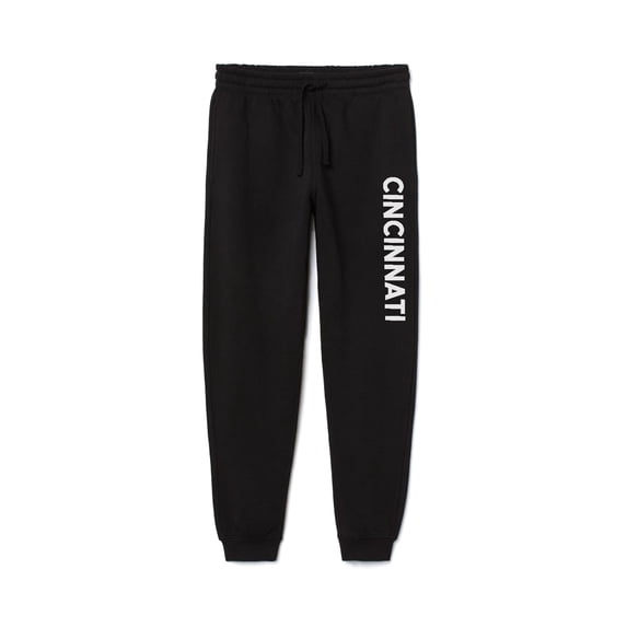 Daxton Adult Unisex Basic Black Jogger Sweatpants USA Cities States White Letters - Cincinnati, S