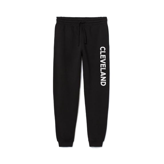 Daxton Adult Unisex Basic Black Jogger Sweatpants USA Cities States White Letters - Cleveland, L