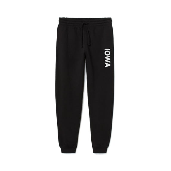 Daxton Adult Unisex Basic Black Jogger Sweatpants USA Cities States White Letters - Iowa, M