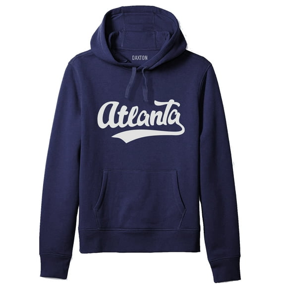 Daxton Adult Unisex Pullover USA Cities State Script Hoodie Fleece Sweatshirt, Atlanta Navy White, L