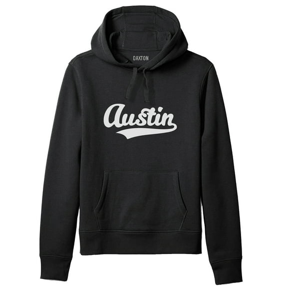 Daxton Adult Unisex Pullover USA Cities State Script Hoodie Fleece Sweatshirt, Austin Black White, XS