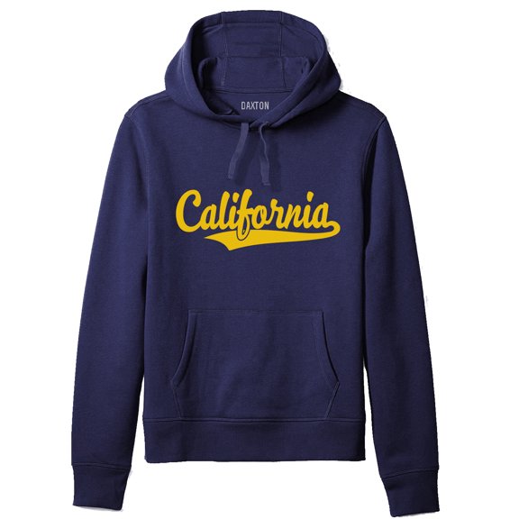 Daxton Adult Unisex Pullover USA Cities State Script Hoodie Fleece Sweatshirt, California Navy Gold, L