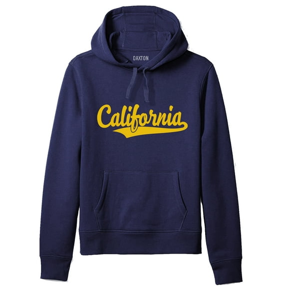 Daxton Adult Unisex Pullover USA Cities State Script Hoodie Fleece Sweatshirt, California Navy Gold, S