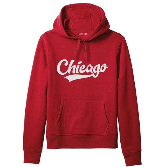 Daxton Adult Unisex Pullover USA Cities State Script Hoodie Fleece Sweatshirt, Chicago Red White, S