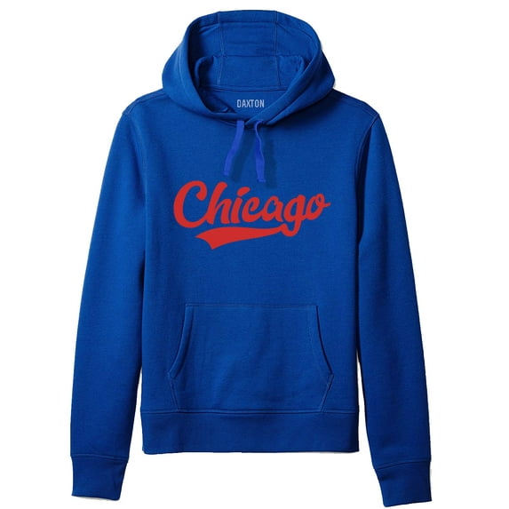 Daxton Adult Unisex Pullover USA Cities State Script Hoodie Fleece Sweatshirt, Chicago Royal Red, XS