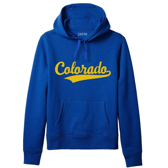 Daxton Adult Unisex Pullover USA Cities State Script Hoodie Fleece Sweatshirt, Colorado Royal Gold, M