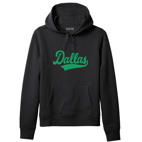 Daxton Adult Unisex Pullover USA Cities State Script Hoodie Fleece Sweatshirt, Dallas Black Green, M
