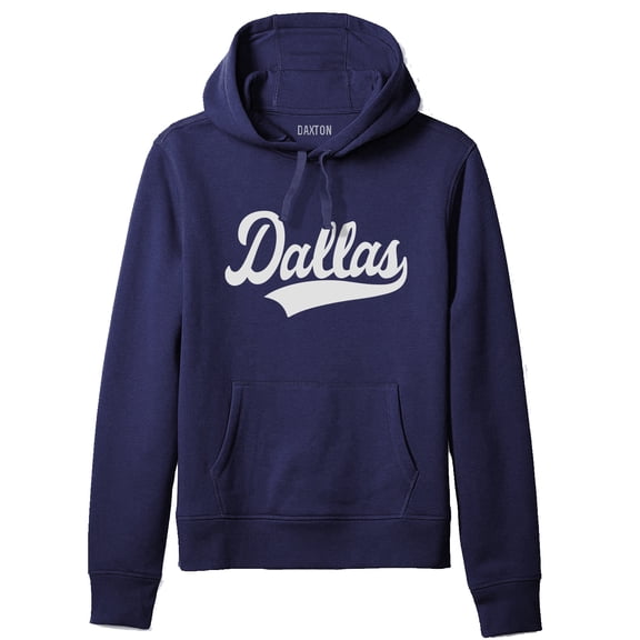Daxton Adult Unisex Pullover USA Cities State Script Hoodie Fleece Sweatshirt, Dallas Navy White, S