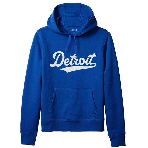 Daxton Adult Unisex Pullover USA Cities State Script Hoodie Fleece Sweatshirt, Detroit Royal White, XL