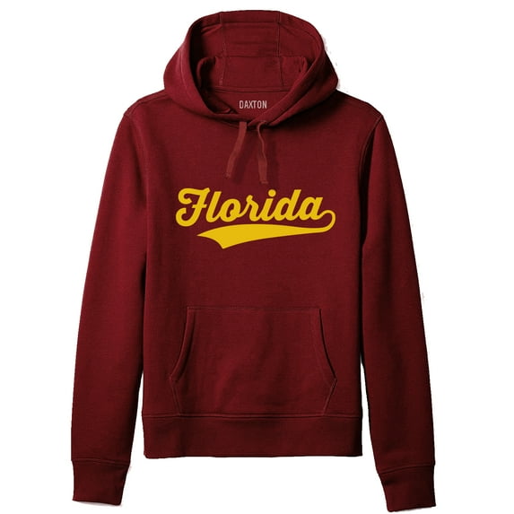 Daxton Adult Unisex Pullover USA Cities State Script Hoodie Fleece Sweatshirt, Florida Burgundy Gold, L