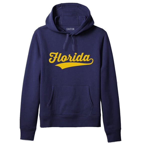 Daxton Adult Unisex Pullover USA Cities State Script Hoodie Fleece Sweatshirt, Florida Navy Gold, XS