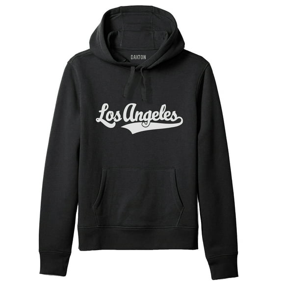 Daxton Adult Unisex Pullover USA Cities State Script Hoodie Fleece Sweatshirt, Los Angeles Black White, 3XL