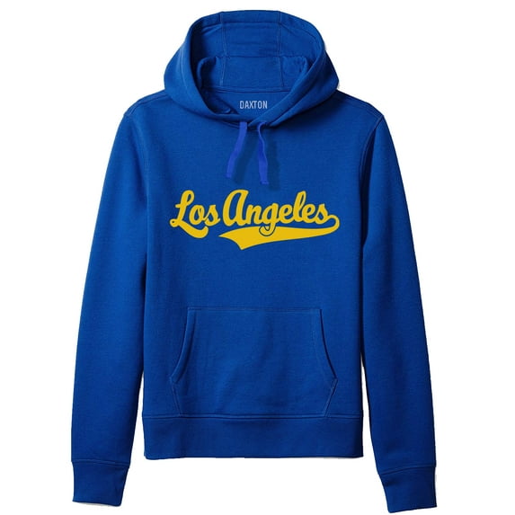 Daxton Adult Unisex Pullover USA Cities State Script Hoodie Fleece Sweatshirt, Los Angeles Royal Gold, M