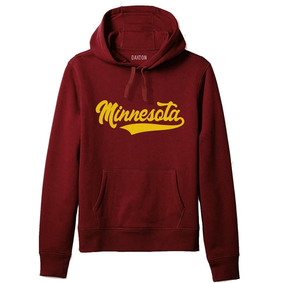 Daxton Adult Unisex Pullover USA Cities State Script Hoodie Fleece Sweatshirt, Minnesota Burgundy Gold, M