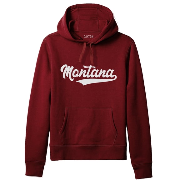 Daxton Adult Unisex Pullover USA Cities State Script Hoodie Fleece Sweatshirt, Montana Burgundy White, S