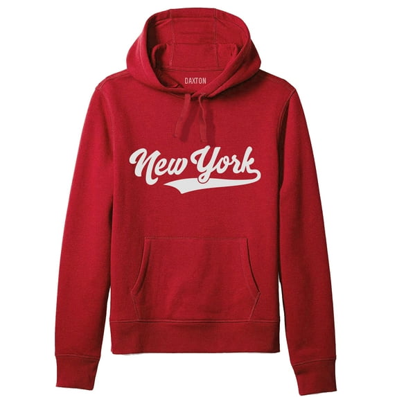 Daxton Adult Unisex Pullover USA Cities State Script Hoodie Fleece Sweatshirt, New York Red White, M