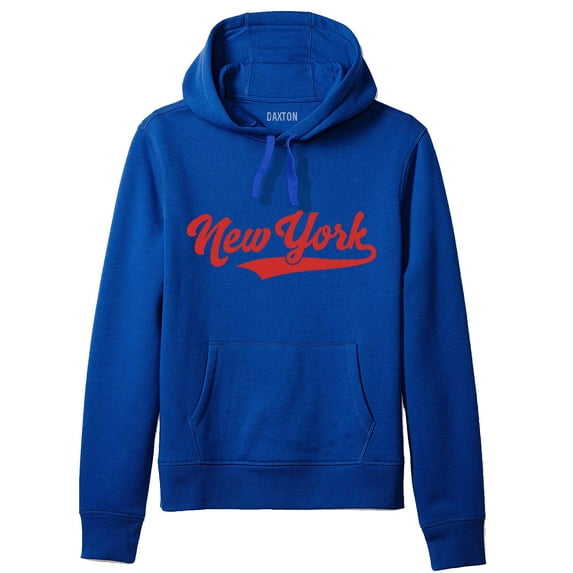Daxton Adult Unisex Pullover USA Cities State Script Hoodie Fleece Sweatshirt, New York Royal Red, M