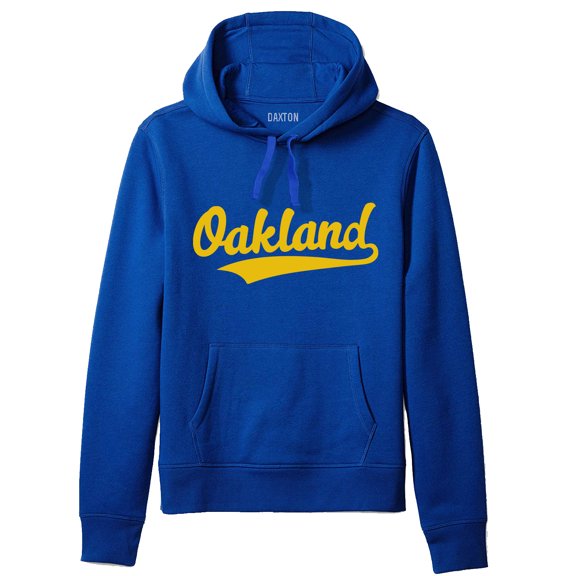 Daxton Adult Unisex Pullover USA Cities State Script Hoodie Fleece Sweatshirt, Oakland Royal Gold, L