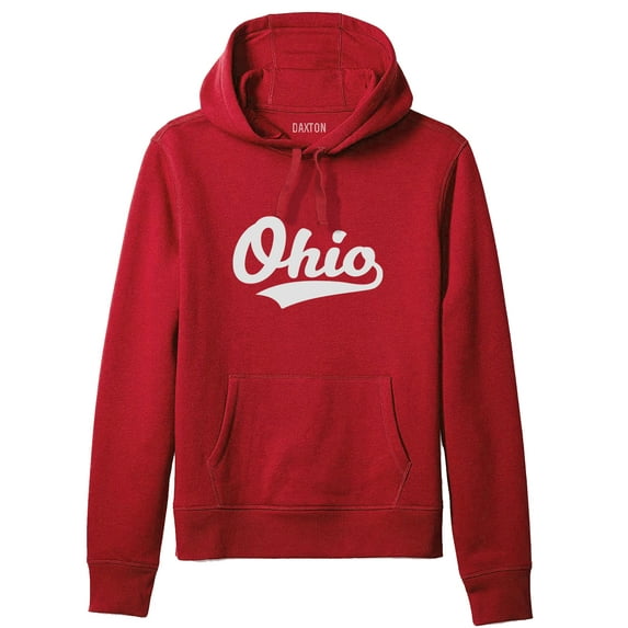 Daxton Adult Unisex Pullover USA Cities State Script Hoodie Fleece Sweatshirt, Ohio Red White, 2XL