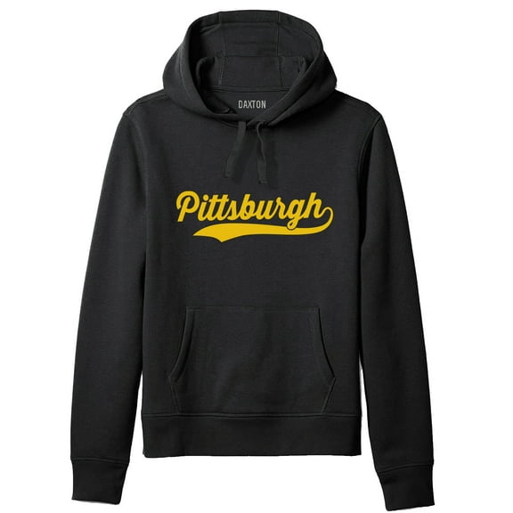 Daxton Adult Unisex Pullover USA Cities State Script Hoodie Fleece Sweatshirt, Pittsburgh Black Gold, 2XL