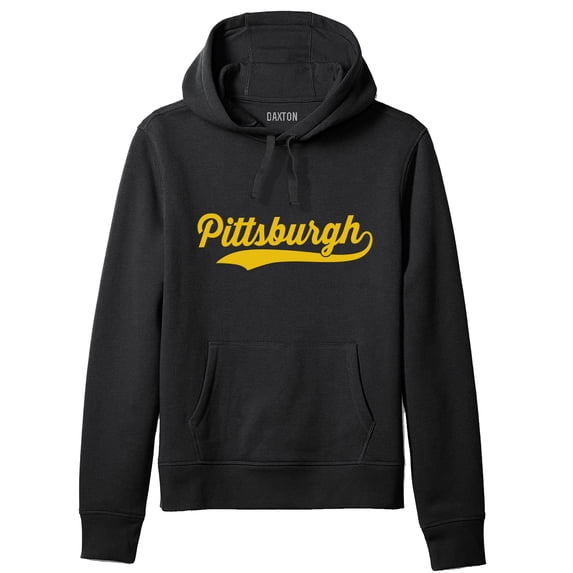 Daxton Adult Unisex Pullover USA Cities State Script Hoodie Fleece Sweatshirt, Pittsburgh Black Gold, S