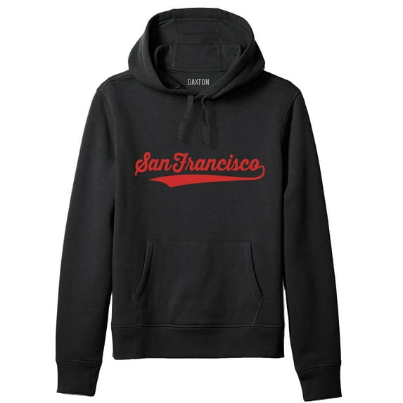 Daxton Adult Unisex Pullover USA Cities State Script Hoodie Fleece Sweatshirt, San Francisco Black Red, L