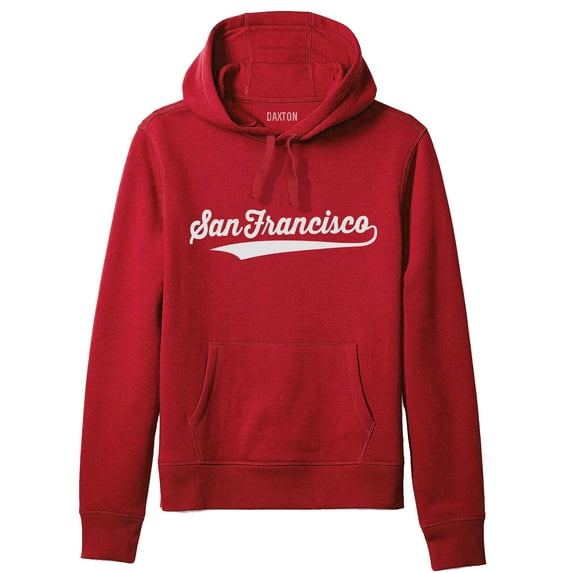 Daxton Adult Unisex Pullover USA Cities State Script Hoodie Fleece Sweatshirt, San Francisco Red White, XL