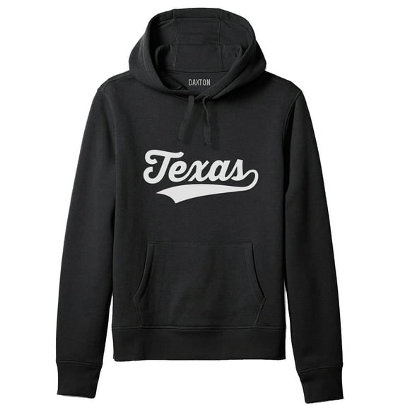 Daxton Adult Unisex Pullover USA Cities State Script Hoodie Fleece Sweatshirt, Texas Black White, L