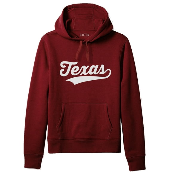 Daxton Adult Unisex Pullover USA Cities State Script Hoodie Fleece Sweatshirt, Texas Burgundy White, XL