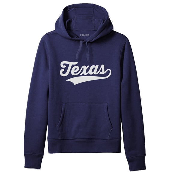 Daxton Adult Unisex Pullover USA Cities State Script Hoodie Fleece Sweatshirt, Texas Navy White, L