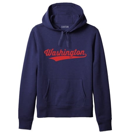 Daxton Adult Unisex Pullover USA Cities State Script Hoodie Fleece Sweatshirt, Washington Navy Red, S