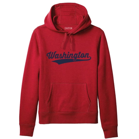 Daxton Adult Unisex Pullover USA Cities State Script Hoodie Fleece Sweatshirt, Washington Red Navy, XL