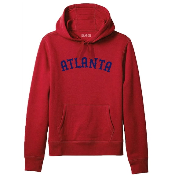Daxton Adult Unisex Pullover USA Cities States Comfort Hoodie Fleece Sweatshirt, Atlanta Red Navy, Small