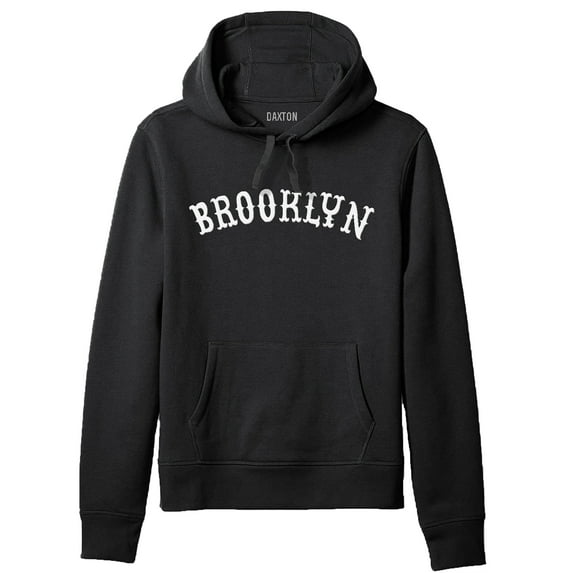 Daxton Adult Unisex Pullover USA Cities States Comfort Hoodie Fleece Sweatshirt, Brooklyn Black White, Small