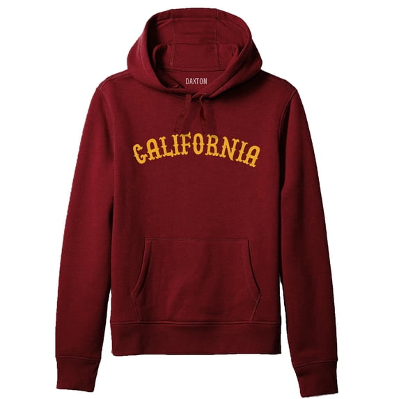 Daxton Adult Unisex Pullover USA Cities States Comfort Hoodie Fleece Sweatshirt, California Burgundy Gold, 1XL