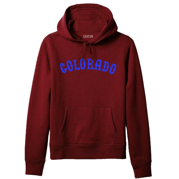 Daxton Adult Unisex Pullover USA Cities States Comfort Hoodie Fleece Sweatshirt, Colorado Burgundy Royal, Small