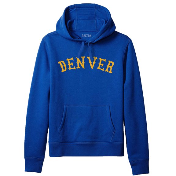 Daxton Adult Unisex Pullover USA Cities States Comfort Hoodie Fleece Sweatshirt, Denver Royal Gold, 2XL