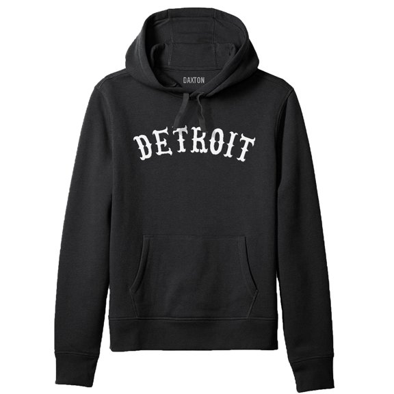 Daxton Adult Unisex Pullover USA Cities States Comfort Hoodie Fleece Sweatshirt, Detroit Black White, Large