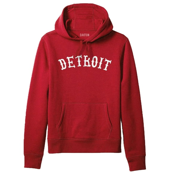Daxton Adult Unisex Pullover USA Cities States Comfort Hoodie Fleece Sweatshirt, Detroit Red White, Medium