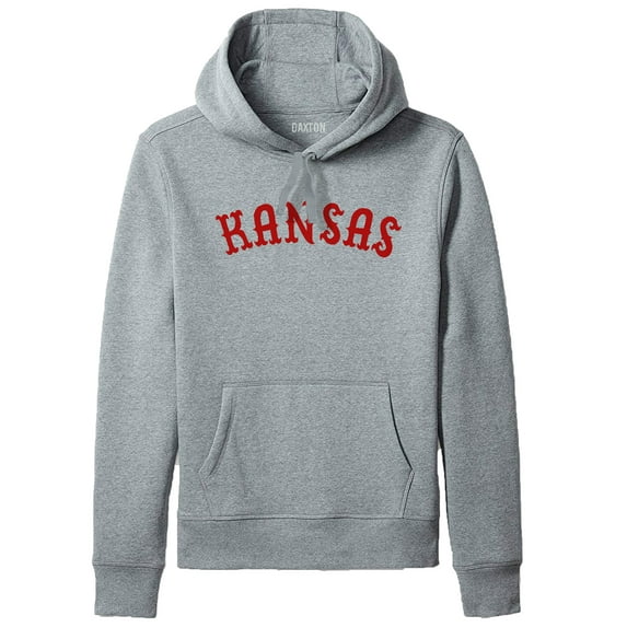 Daxton Adult Unisex Pullover USA Cities States Comfort Hoodie Fleece Sweatshirt, Kansas Hgray Red, Large