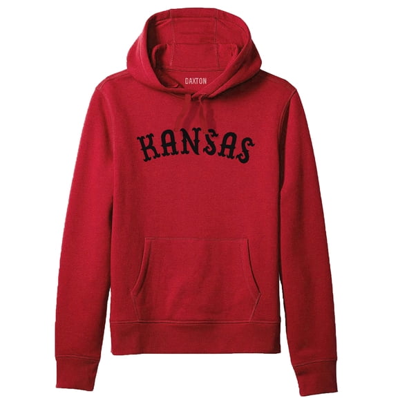 Daxton Adult Unisex Pullover USA Cities States Comfort Hoodie Fleece Sweatshirt, Kansas Red Black, XS