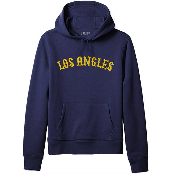 Daxton Adult Unisex Pullover USA Cities States Comfort Hoodie Fleece Sweatshirt, Los Angeles Navy Gold, 1XL