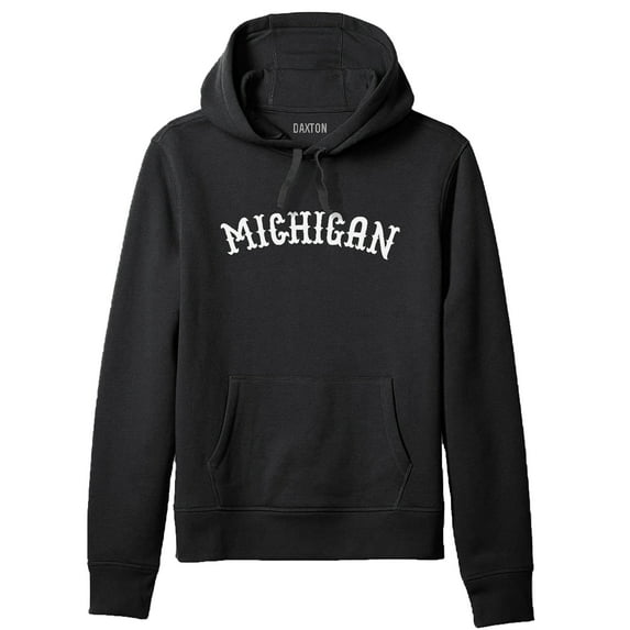 Daxton Adult Unisex Pullover USA Cities States Comfort Hoodie Fleece Sweatshirt, Michigan Black White, Medium
